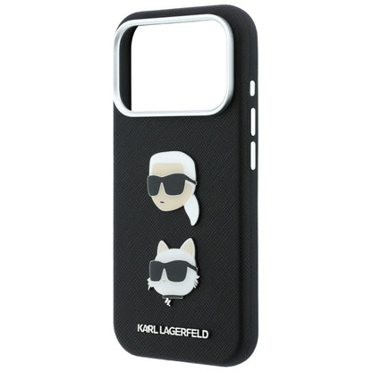 Hülle für Apple iPhone 18 Pro / 17 Pro, Karl Lagerfeld, Saffiano Crossbody Karl & Choupette Head's Pins Logo, Schwarz
