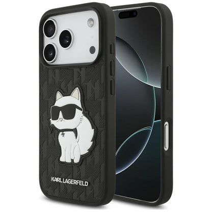 Case for Apple iPhone 18 Pro / 17 Pro, Karl Lagerfeld, Saffiano Mono Patch Choupette, Black