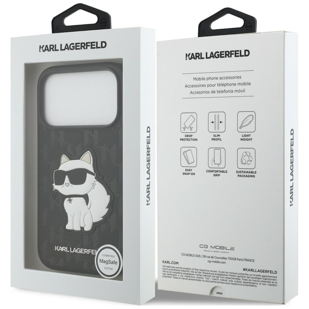 Case for Apple iPhone 18 Pro / 17 Pro, Karl Lagerfeld, Saffiano Mono Patch Choupette, Black