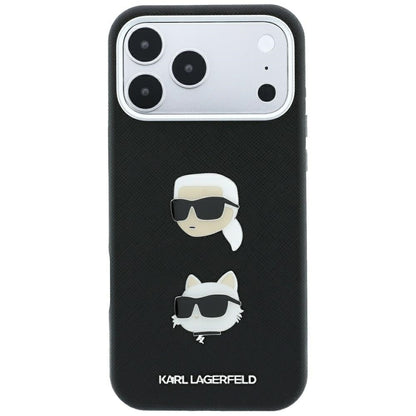 Hülle für Apple iPhone 18 Pro / 17 Pro, Karl Lagerfeld, Saffiano mit Karl-&-Choupette-Kopf-Pin und Logo, Schwarz