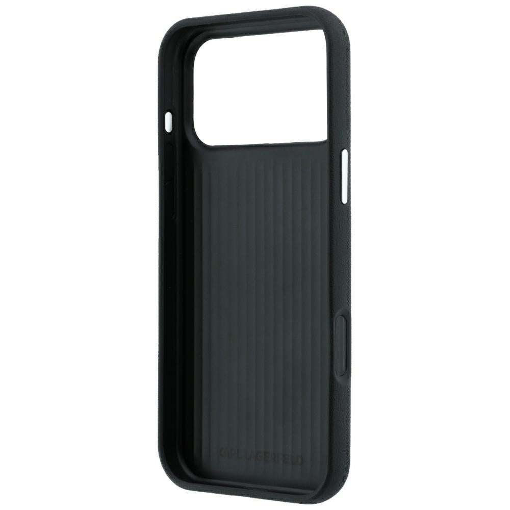 Hülle für Apple iPhone 18 Pro / 17 Pro, Karl Lagerfeld, Saffiano mit Karl-&-Choupette-Kopf-Pin und Logo, Schwarz