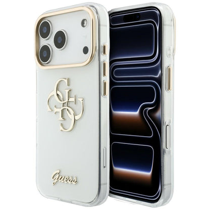 Hülle für Apple iPhone 18 Pro, Guess, IML 4G Metal Script, Weiß