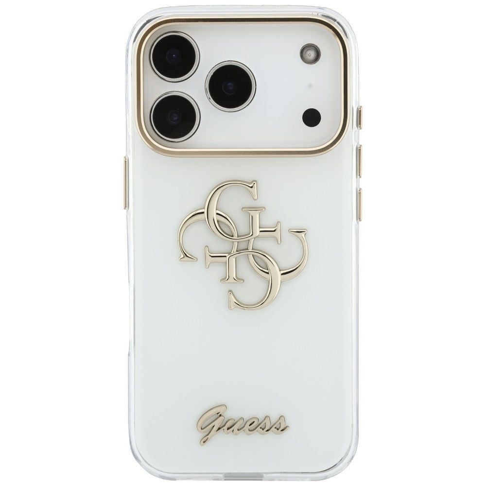 Hülle für Apple iPhone 18 Pro, Guess, IML 4G Metal Script, Weiß