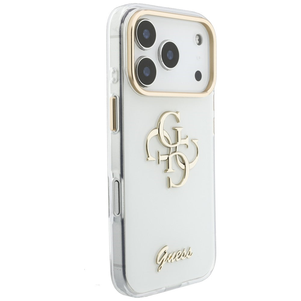 Hülle für Apple iPhone 18 Pro, Guess, IML 4G Metal Script, Weiß