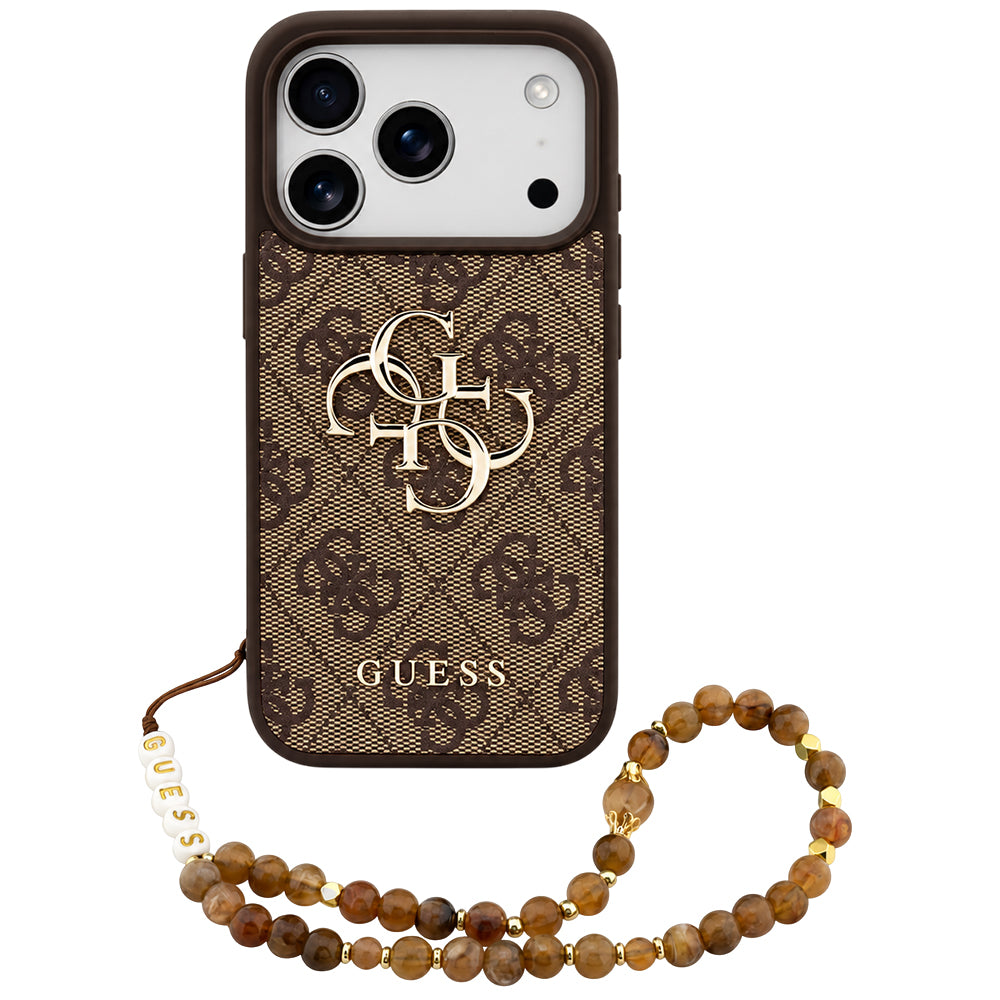 Hülle für Apple iPhone 18 Pro Max / 17 Pro Max, Guess, 4G Classic Logo mit Riemen, Braun