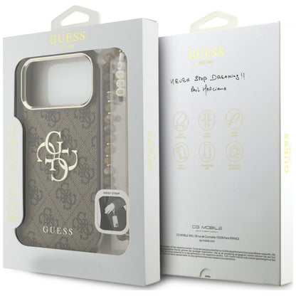 Hülle für Apple iPhone 18 Pro Max / 17 Pro Max, Guess, 4G Classic Logo mit Riemen, Braun Gold
