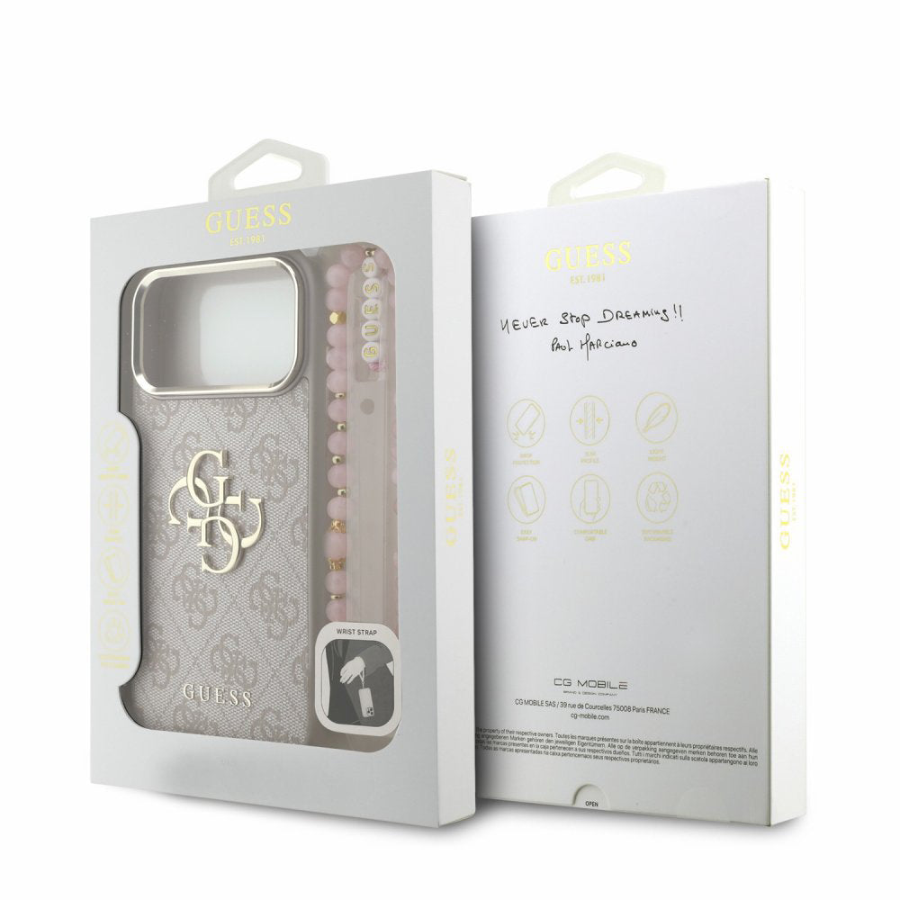 Hülle für Apple iPhone 18 Pro Max / 17 Pro Max, Guess, 4G Classic Logo mit Riemen, Roségold