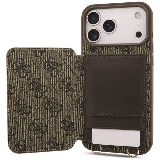 Hülle für Apple iPhone 18 Pro Max / 17 Pro Max, Guess, 4G Crossbody Cardslot, Braun