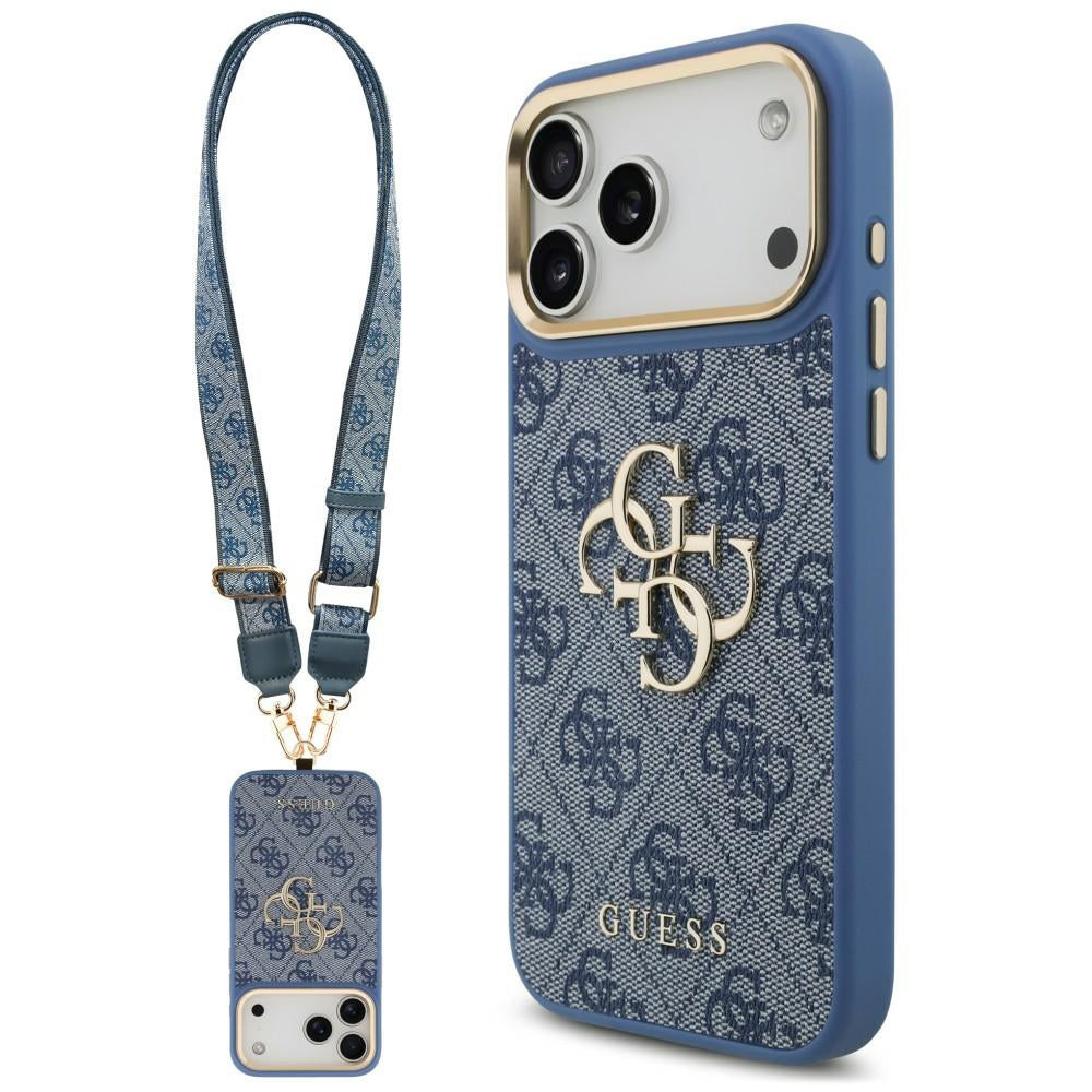 Hülle für Apple iPhone 18 Pro Max / 17 Pro Max, Guess, Big 4G Classic Logo & Big Strap Metal Buttons, Blau