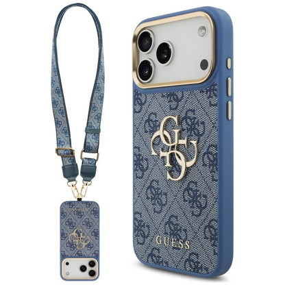 Hülle für Apple iPhone 18 Pro Max / 17 Pro Max, Guess, Big 4G Classic Logo & Big Strap Metal Buttons, Blau