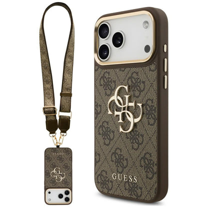 Hülle für Apple iPhone 18 Pro Max / 17 Pro Max, Guess, Big 4G Classic Logo & Big Strap Metal Buttons, Braun