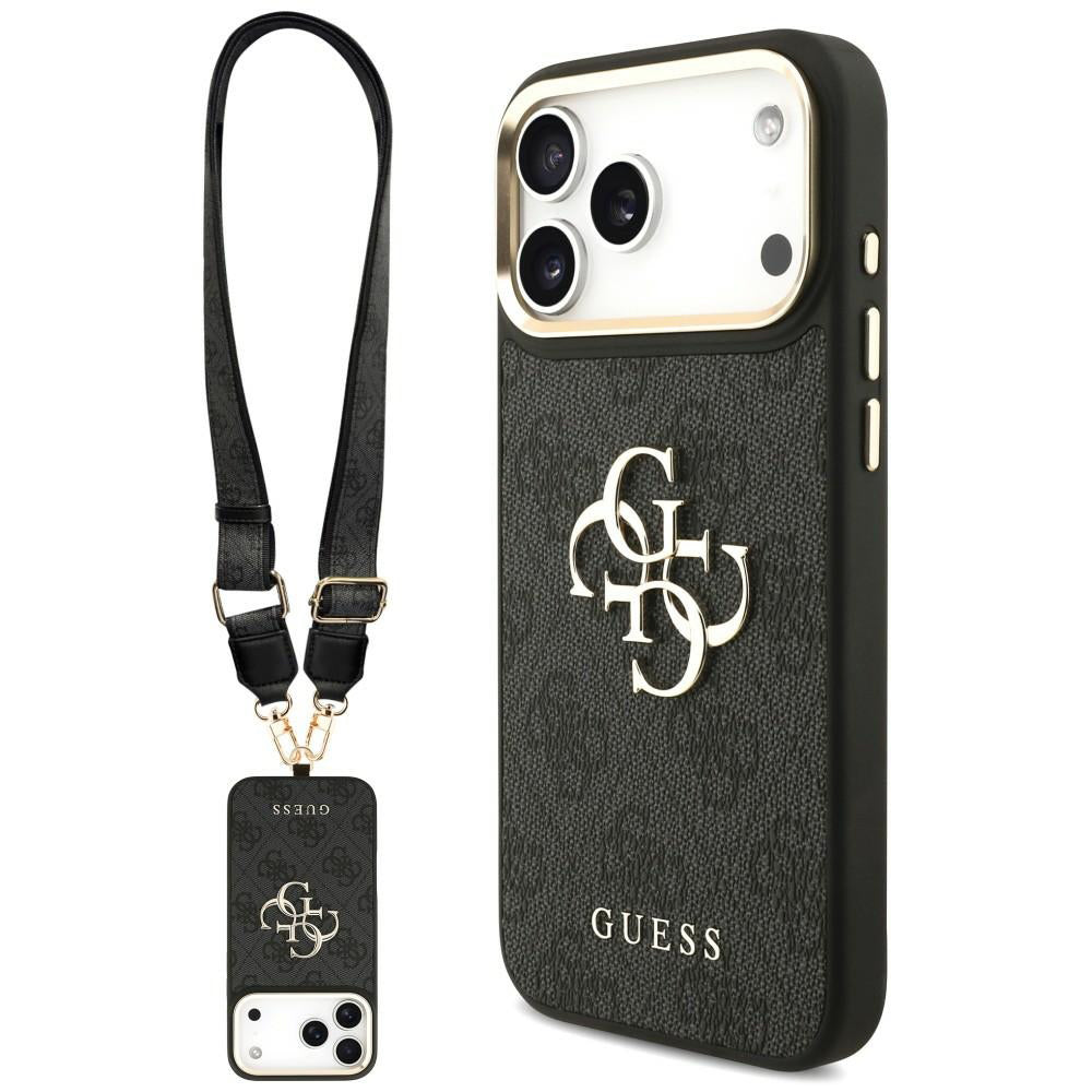 Hülle für Apple iPhone 18 Pro Max / 17 Pro Max, Guess, Big 4G Classic Logo & Big Strap Metal Buttons, Schwarz
