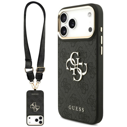 Hülle für Apple iPhone 18 Pro Max / 17 Pro Max, Guess, Big 4G Classic Logo & Big Strap Metal Buttons, Schwarz