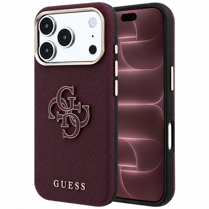 Hülle für Apple iPhone 18 Pro Max / 17 Pro Max, Guess, Genarbtes großes Harzlogo, Weinrot