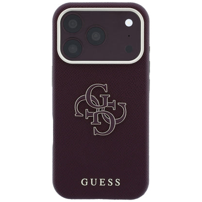Hülle für Apple iPhone 18 Pro Max / 17 Pro Max, Guess, Genarbtes großes Harzlogo, Weinrot