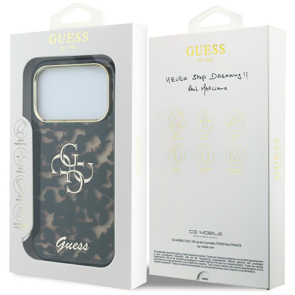 Hülle für Apple iPhone 18 Pro Max / 17 Pro Max, Guess, IML 4G Metal Script, Braun