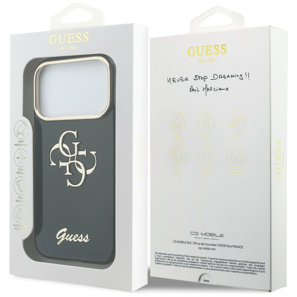 Hülle für Apple iPhone 18 Pro Max / 17 Pro Max, Guess, IML 4G Metal Script, Schwarz