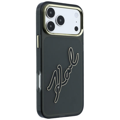 Case for Apple iPhone 18 Pro Max / 17 Pro Max, Karl Lagerfeld, IML Big Signature Resin Logo Metal Frame, Black