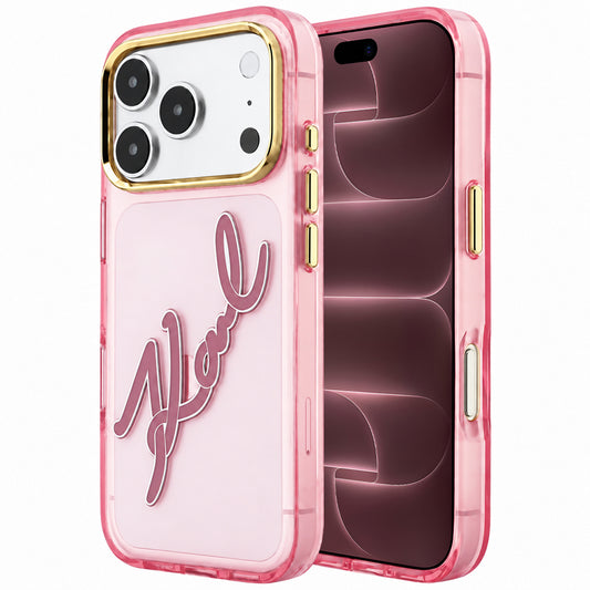 Hülle für Apple iPhone 18 Pro Max / 17 Pro Max, Karl Lagerfeld, IML Big Signature Resin Logo Metallrahmen, Rosa