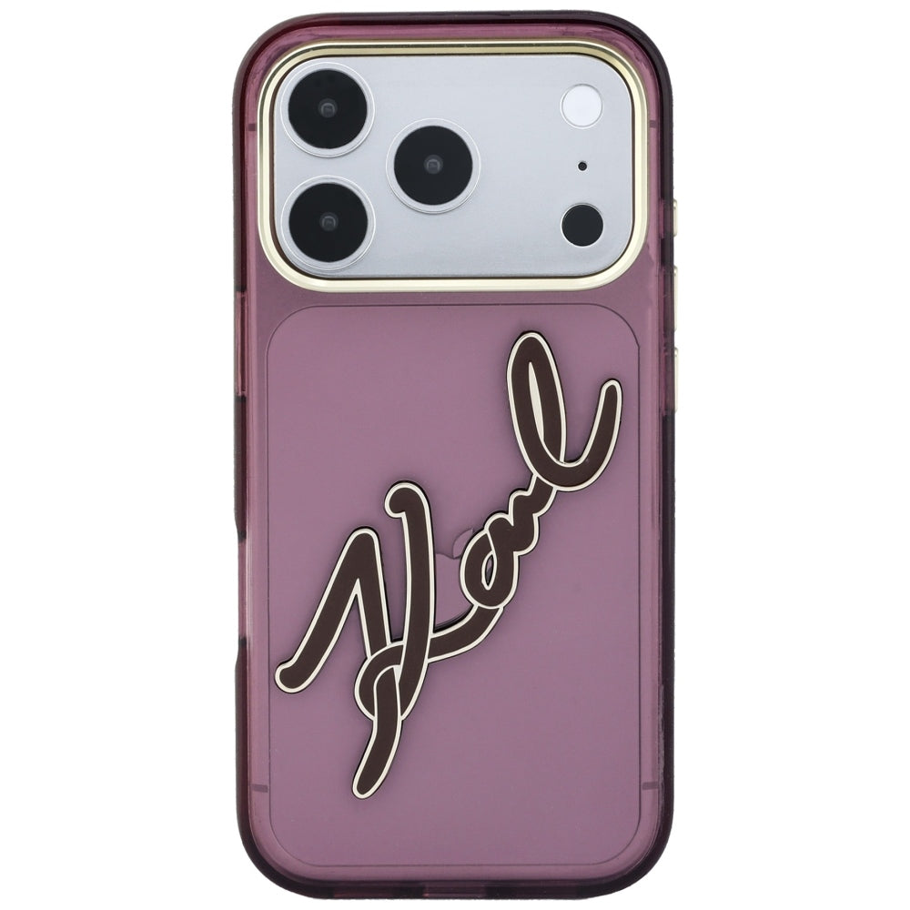 Hülle für Apple iPhone 18 Pro Max / 17 Pro Max, Karl Lagerfeld, IML Big Signature Resin Logo Metallrahmen, Weinrot