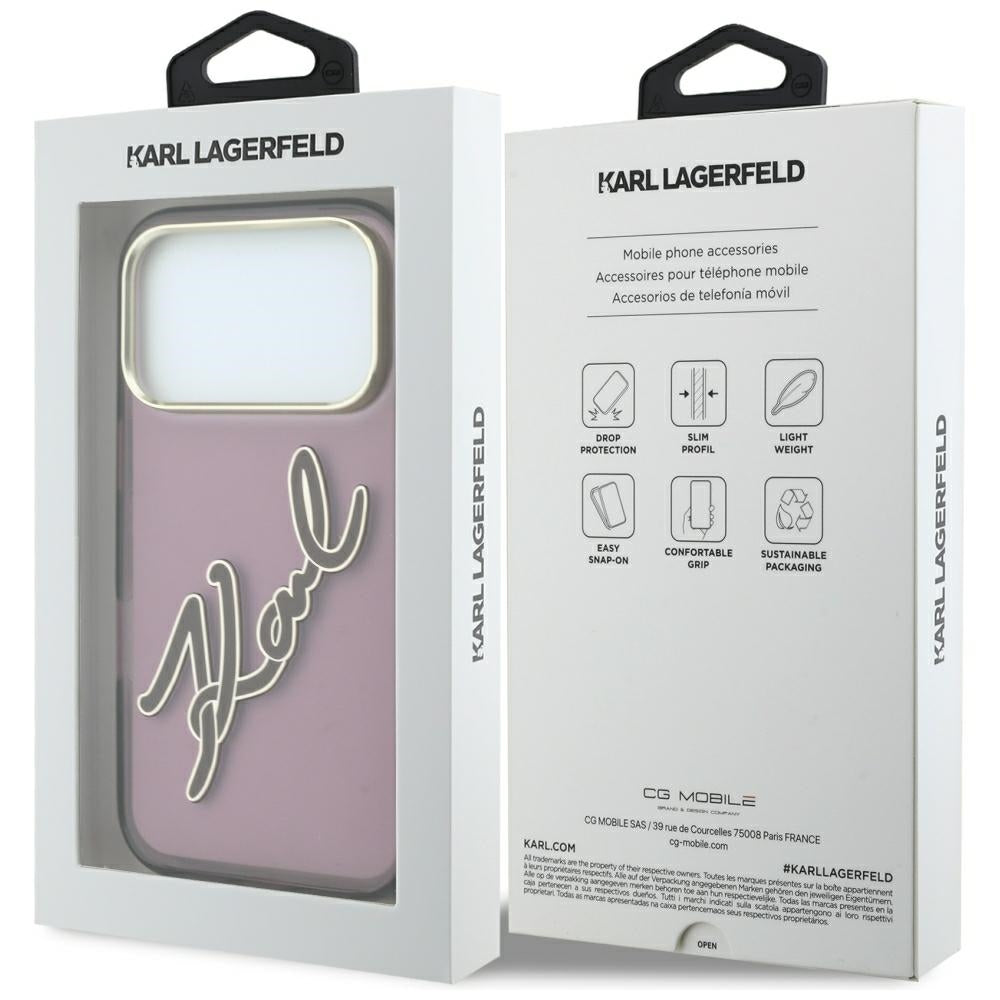 Hülle für Apple iPhone 18 Pro Max / 17 Pro Max, Karl Lagerfeld, IML Big Signature Resin Logo Metallrahmen, Weinrot