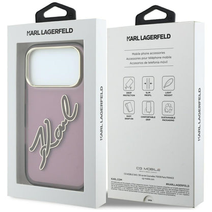 Hülle für Apple iPhone 18 Pro Max / 17 Pro Max, Karl Lagerfeld, IML Big Signature Resin Logo Metallrahmen, Weinrot