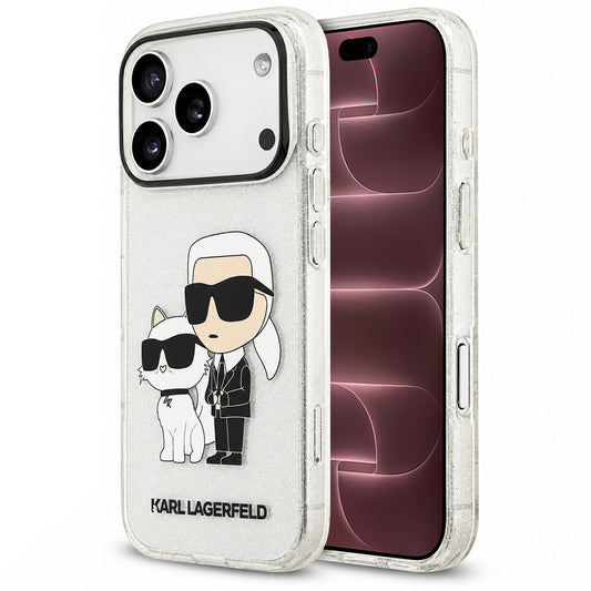 Hülle für Apple iPhone 18 Pro Max / 17 Pro Max, Karl Lagerfeld, IML Glitter Karl and Choupette NFT, transparent