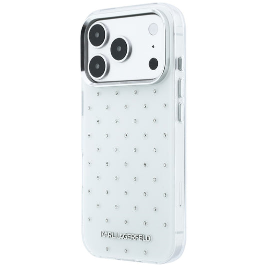 Hülle für Apple iPhone 18 Pro Max / 17 Pro Max, Karl Lagerfeld, IML Strasssteine und galvanisiertes Logo, Weiß