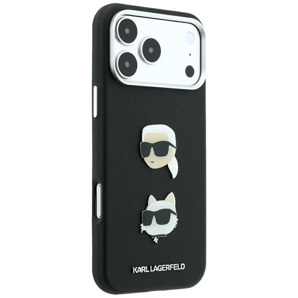 Case for Apple iPhone 18 Pro Max / 17 Pro Max, Karl Lagerfeld, Saffiano with Karl & Choupette Head's Pin and Logo, Black