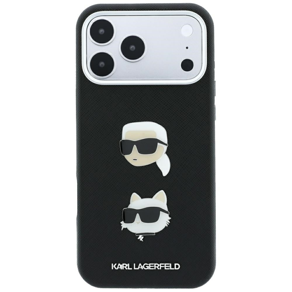 Case for Apple iPhone 18 Pro Max / 17 Pro Max, Karl Lagerfeld, Saffiano with Karl & Choupette Head's Pin and Logo, Black