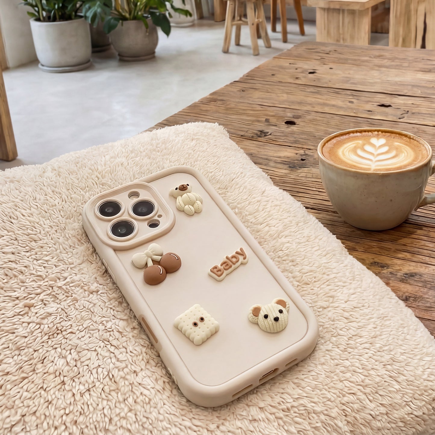 Hülle für Apple iPhone 14, OEM, Ultra Trendy 3D Bär, Beige