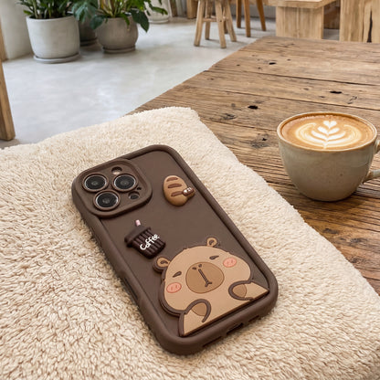 Hülle für Apple iPhone 14, OEM, Ultra Trendy 3D Capybara, Braun