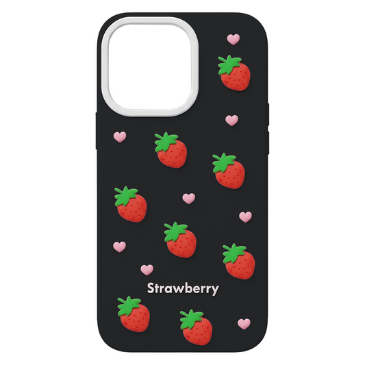 Hülle für Apple iPhone 15 / 14 / 13, OEM, Strawberry, Schwarz