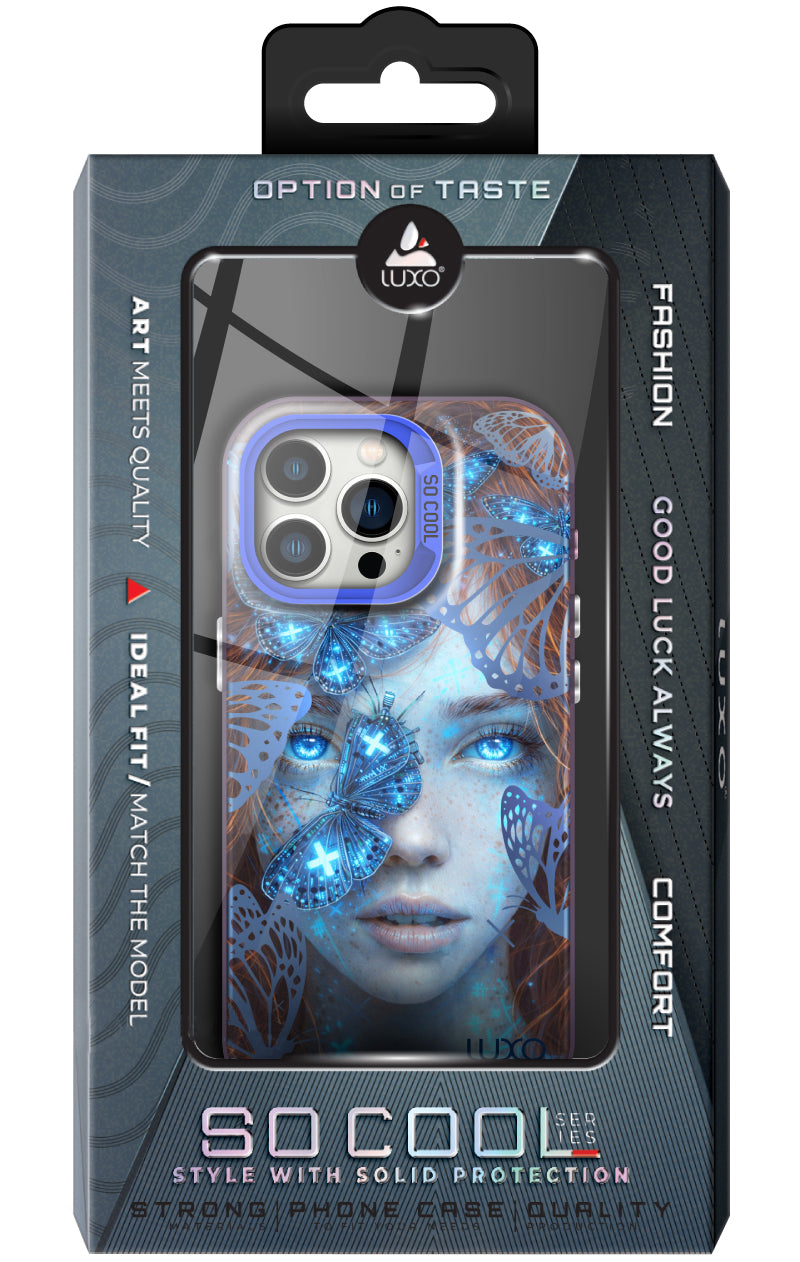 Hülle für Apple iPhone 14 Pro, LUXO So CooL, ArcadiA Butterfly Girl, Mehrfarbig