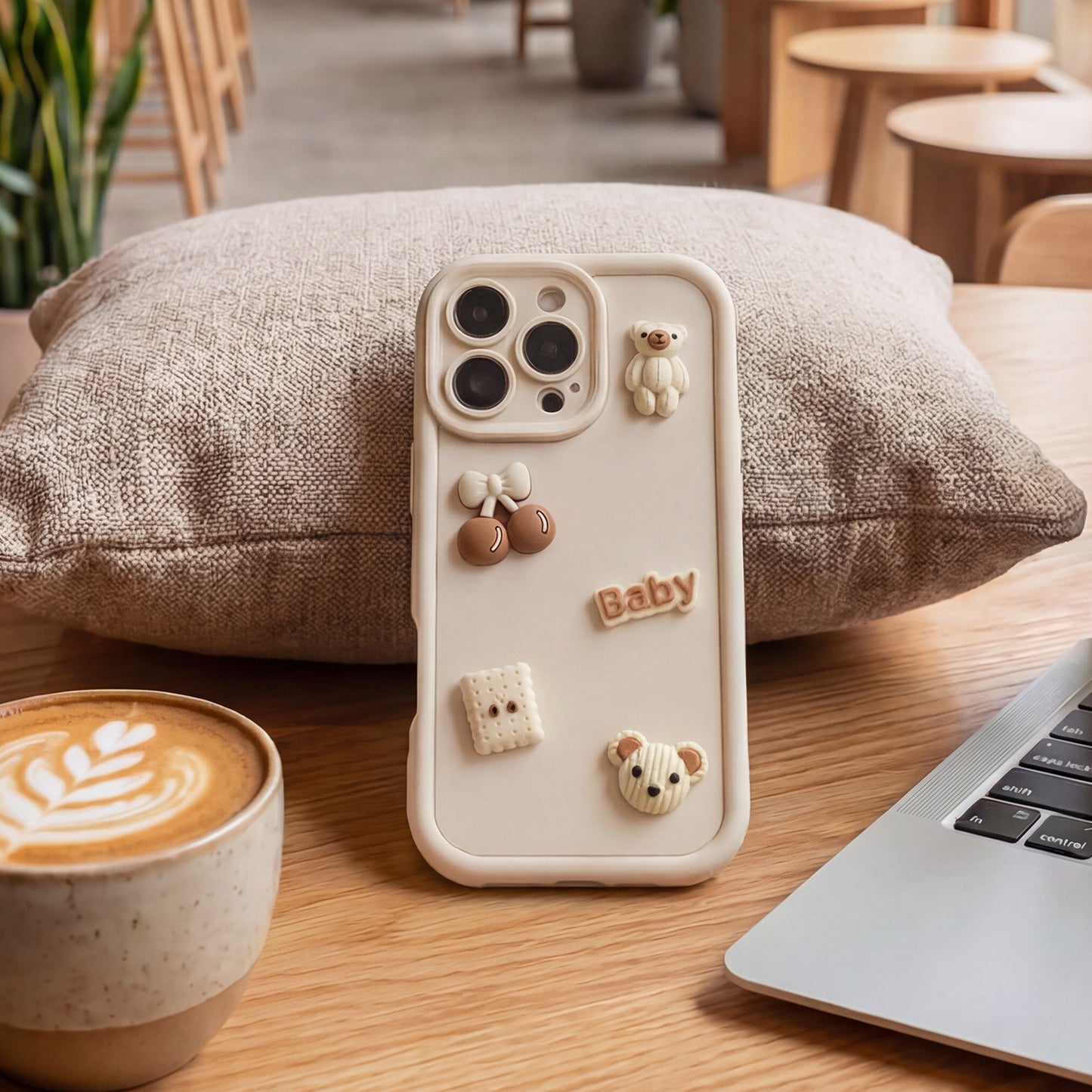 Hülle für Apple iPhone 14, OEM, Ultra Trendy 3D Bär, Beige