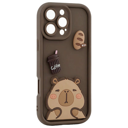 Hülle für Apple iPhone 16 Pro, OEM, Ultra Trendy 3D Capybara, Braun