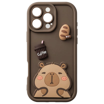 Hülle für Apple iPhone 16 Pro, OEM, Ultra Trendy 3D Capybara, Braun