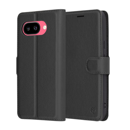 Case for Google Pixel 9a, Techsuit, Leather Folio, Black