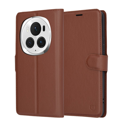 Hülle für Honor Magic6 Pro, Techsuit, Leder-Folio, Braun