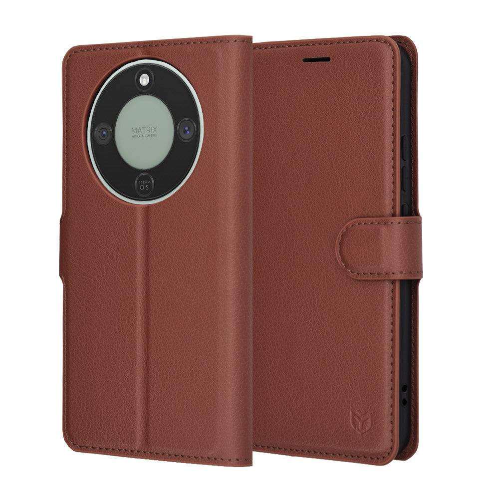 Case for Honor Magic8 Lite, Techsuit, Leather Folio, Brown