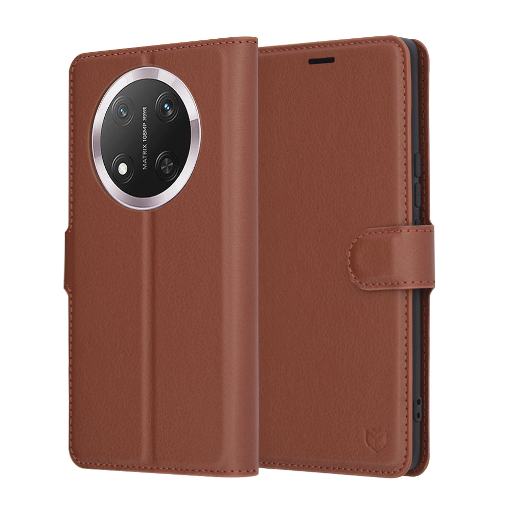 Hülle für Honor X9c / Magic7 Lite, Techsuit, Leder-Folio, Braun