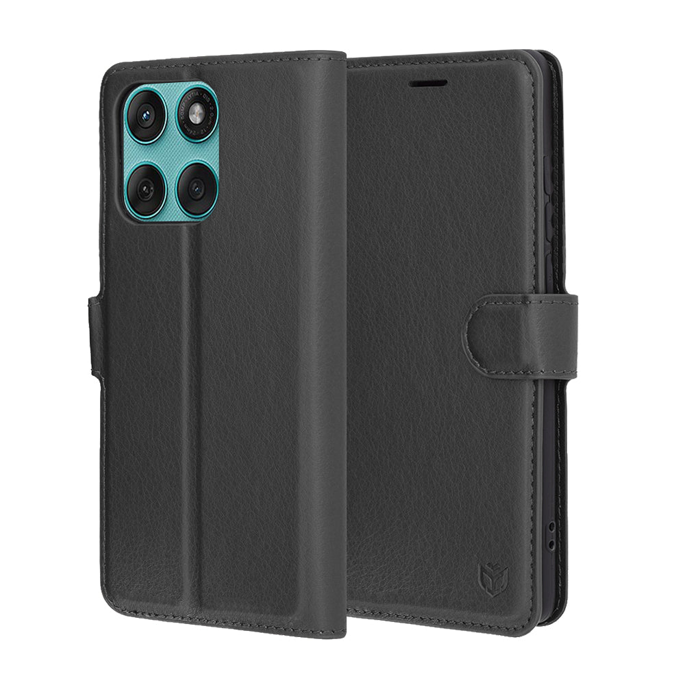 Hülle für Motorola Edge 60 Fusion / Edge 60, Techsuit, Leder-Folio, Schwarz