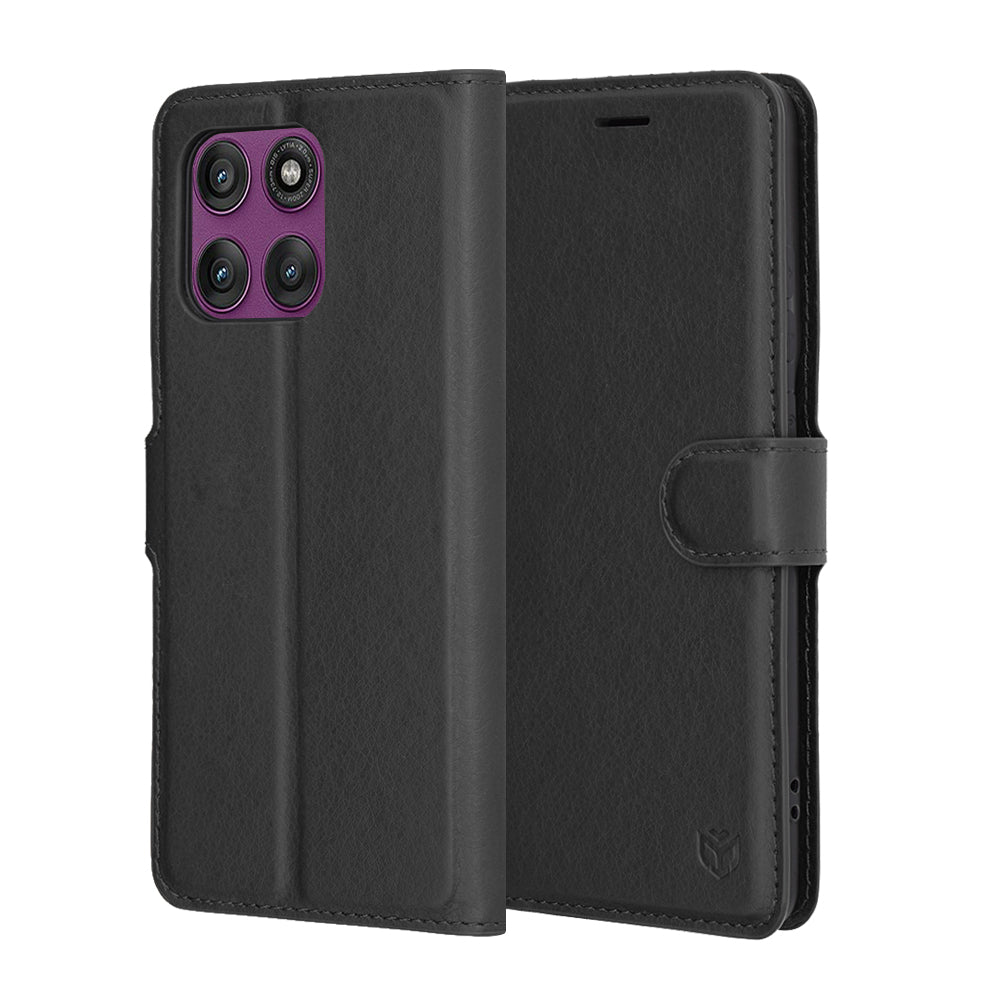 Hülle für Motorola Edge 60 Pro, Techsuit, Leder-Folio, Schwarz