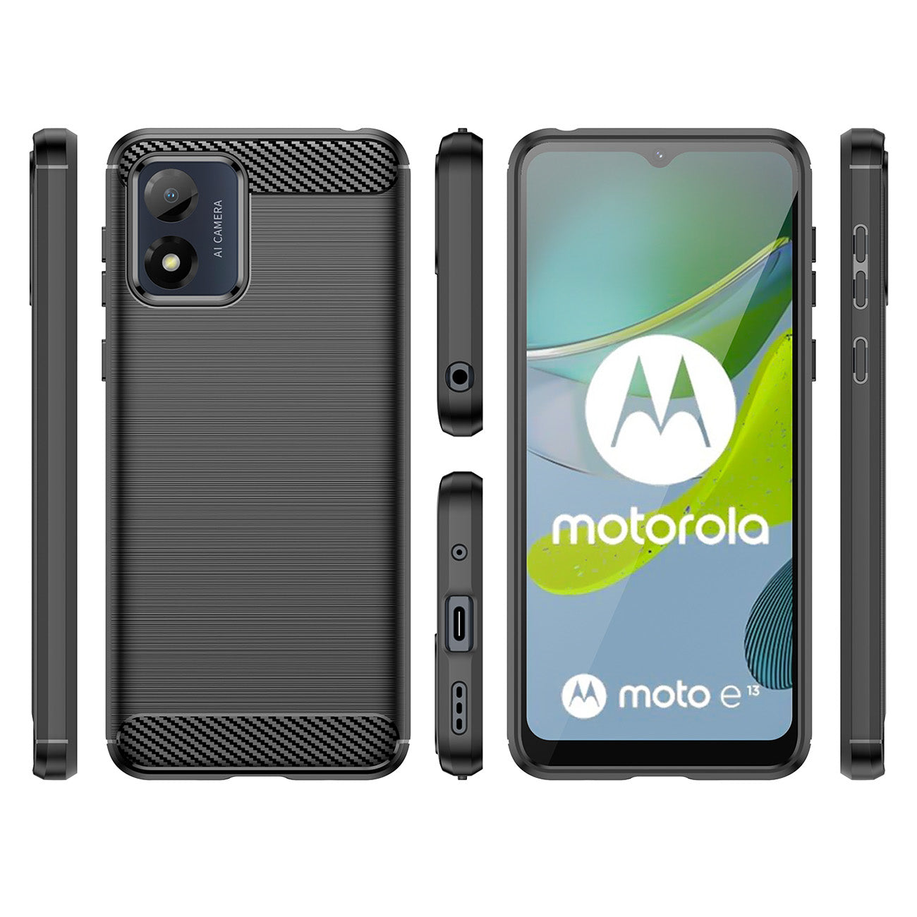 Hülle für Motorola Moto E13, OEM, Carbon, Schwarz