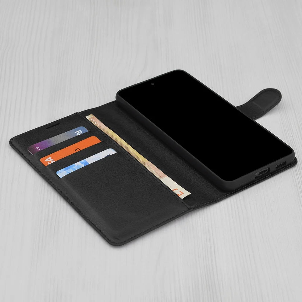 Hülle für Motorola Moto G85, Techsuit, Leder-Folio, Schwarz