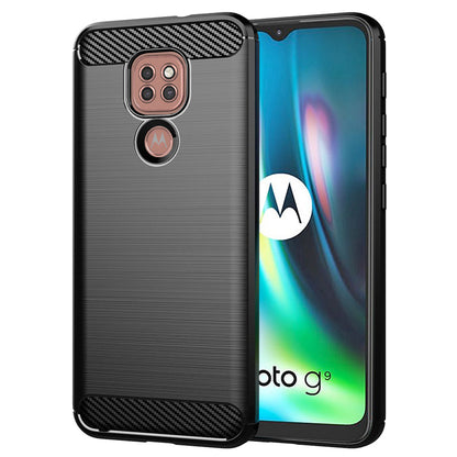 Hülle für Motorola Moto E7 Plus / G9 Play, Techsuit, Carbon, Schwarz