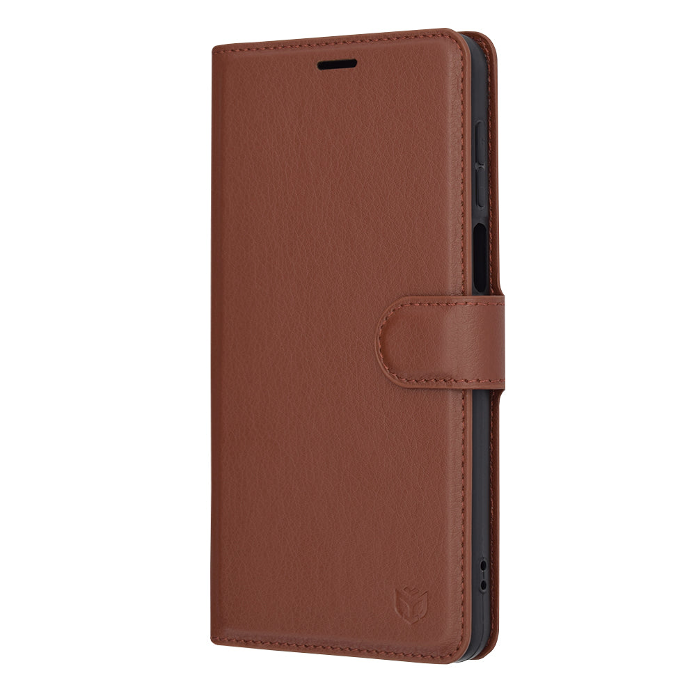 Hülle für Motorola Moto G14, Techsuit, Leder-Folio, Braun