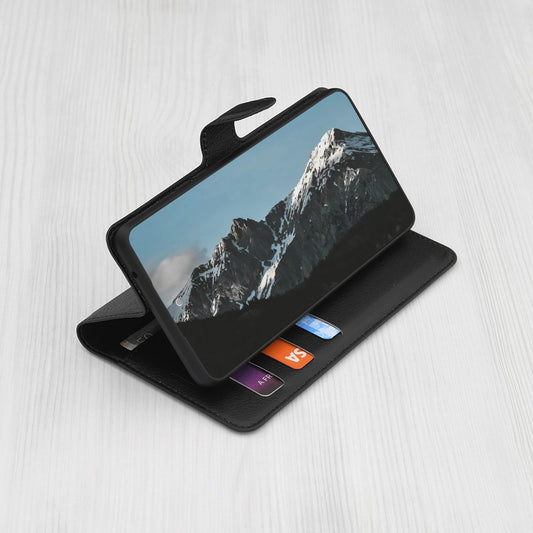 Hülle für Nothing Phone (3a) Pro, Techsuit, Leder-Folio, Schwarz
