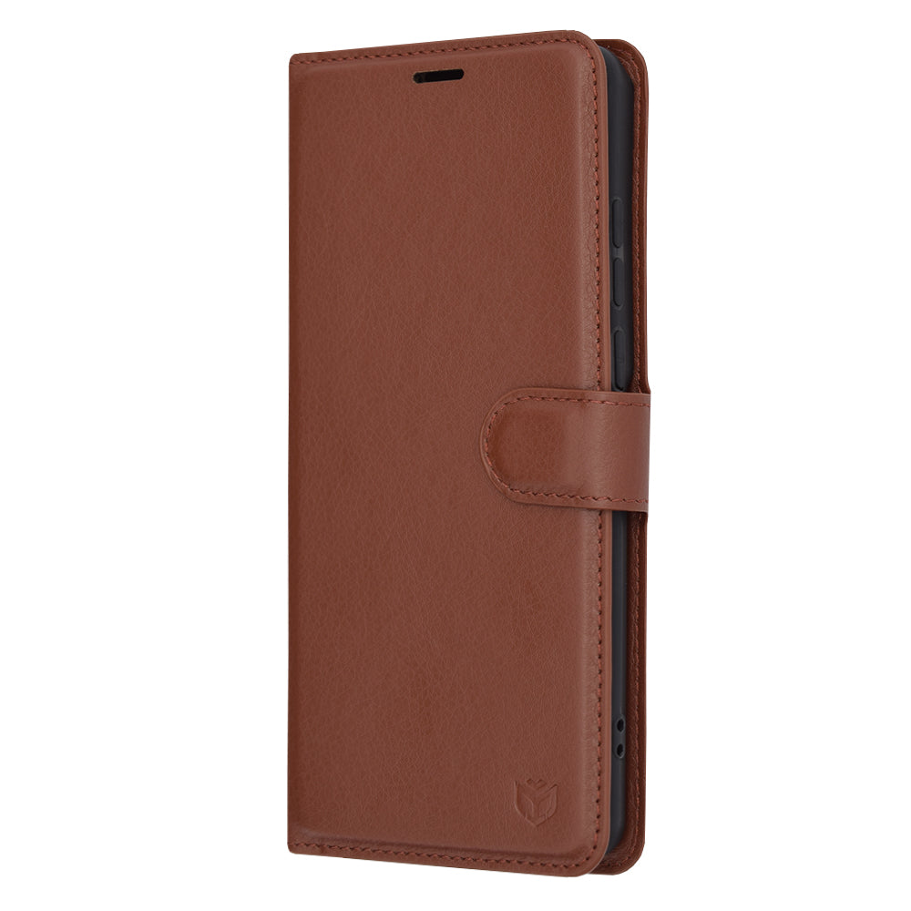 Hülle für OnePlus 12, Techsuit, Leder-Folio, Braun