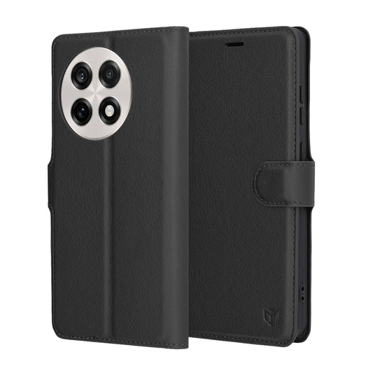 Hülle für OnePlus 13R, Techsuit, Leder-Folio, Schwarz